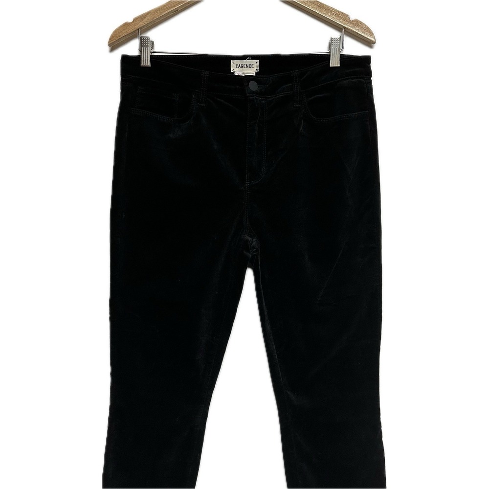 L'AGENCE Marguerite Velvet High Rise‎ 32 Jean Stretch Skinny Noir Black US - Picture 2 of 6